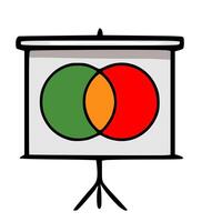 A illustration of a presentation screen displaying a Venn diagram with three overlapping circles in red, green, and orange, emphasizing business strategy and data visualization. vector