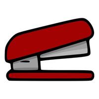 A illustration of a maroon stapler with thick black outlines and grey metallic details, presented in a simplified cartoon style. vector