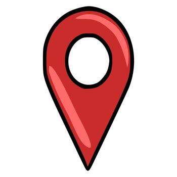 A vibrant illustration of a red location pin with a bold black outline and a white center circle, designed in a cartoon style, perfect for maps, navigation apps, and travel-related projects. vector