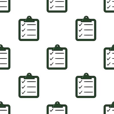 Seamless pattern of dark-green checklists on a white background, ideal for organizational or to-do list themed designs.
