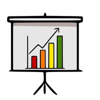 Hand-drawn illustration of a projector screen displaying a bar graph showing upward growth, symbolizing business success and progress. vector