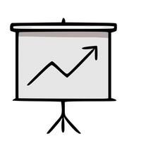Hand-drawn illustration of a projector screen displaying an upward trending line graph, symbolizing growth and progress in business presentations. vector