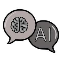 illustration of two speech bubbles, one depicting a brain and the other displaying AI, symbolizing the connection between human intelligence and artificial intelligence. vector
