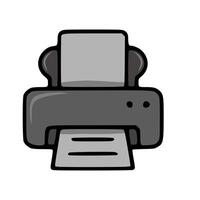 A simple illustration of a grayscale printer, featuring a minimalist design with bold outlines and subtle shading, ideal for office or technology-related projects. vector