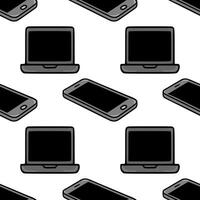Seamless pattern of isometric laptops and smartphones, a minimalist grayscale design ideal for tech-related backgrounds and presentations. vector