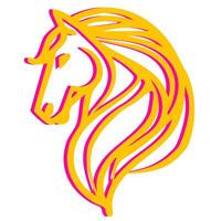 Abstract illustration of a stylized horse head in vibrant yellow and pink, featuring a dynamic, flowing mane and a bold, graphic style. vector