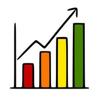 Hand-drawn illustration of a bar chart showing upward growth trend with vibrant color gradient, symbolizing progress and success in business. vector