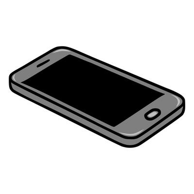 Isometric illustration of a modern smartphone with a dark screen, showcasing a sleek design and a three-dimensional perspective.