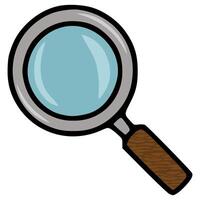 A illustration of a magnifying glass with a detailed wooden handle and a light blue lens, showcasing a cartoonish style and vibrant colors. vector