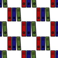 Seamless pattern of colorful office binders, a cheerful and organized design with red, blue, and green binders arranged in a repeating pattern, perfect for office-themed projects. vector