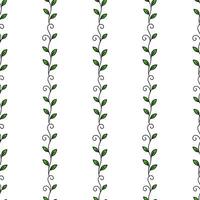 Seamless pattern with vertical lines of stylized green leaves and swirls, creating a simple yet elegant botanical design perfect for backgrounds, textile prints, or wrapping paper. vector