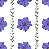 Seamless pattern with stylized purple flowers and green vines, creating a delicate and repeating floral design perfect for textile prints or digital backgrounds. vector