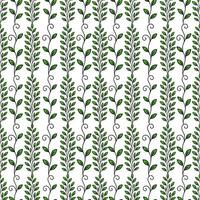 Seamless pattern of stylized green leaves arranged in vertical lines on a white background, creating a fresh and elegant design ideal for various applications. vector