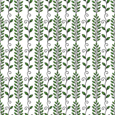 Seamless pattern of stylized green leaves arranged in vertical lines on a white background, creating a fresh and elegant design ideal for various applications.