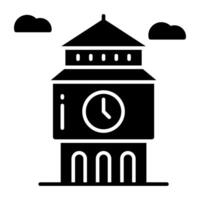 Modern solid design icon of clock tower vector