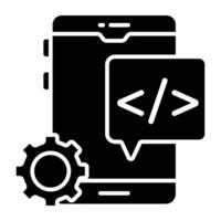 Unique solid icon of mobile coding vector