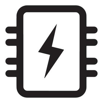 Black and white electrical circuit icon with lightning bolt signifying power source vector