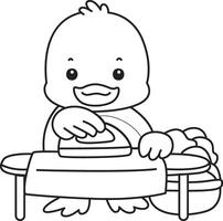 Outline of duck ironing the clothes. Coloring pages of Funny baby Duck animal series. vector