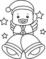 Outline of santa duck with bells. Coloring pages of Funny baby Duck animal series. vector