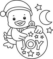 Outline of santa duck with joy decoration.Coloring pages of Funny baby Duck animal series. vector