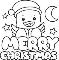 Outline of santa duck with merry christmas text. Coloring pages of Funny baby Duck animal series. vector