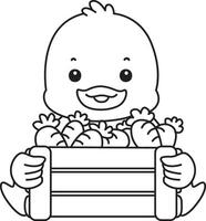 Outline of duck bring a lot of carrot. Coloring pages of Funny baby Duck animal series. vector