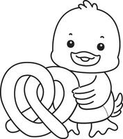 Outline of duck bring a waffle. Coloring pages of Funny baby Duck animal series. vector