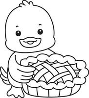 Outline of duck bring a pie cherry. Coloring pages of Funny baby Duck animal series. vector