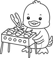 Outline of duck grilled the barbecue. Coloring pages of Funny baby Duck animal series. vector