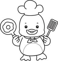 Outline of duck want to cooking eggs. Coloring pages of Funny baby Duck animal series. vector