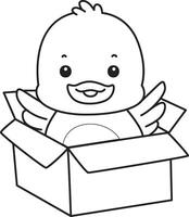 Outline of duck is stuck in the package. Coloring pages of Funny baby Duck animal series. vector