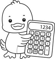 Outline of duck bring a calculator. Coloring pages of Funny baby Duck animal series. vector