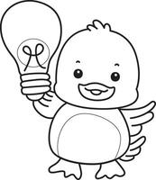 Outline of duck bring a lamp. Coloring pages of Funny baby Duck animal series. vector