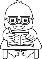 Outline of duck writing in the table. Coloring pages of Funny baby Duck animal series. vector