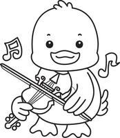 Outline of duck playing a violin. Coloring pages of Funny baby Duck animal series. vector