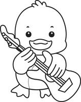 Outline of duck playing a guitar. Coloring pages of Funny baby Duck animal series. vector