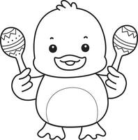 Outline of duck playing a maracas. Coloring pages of Funny baby Duck animal series. vector