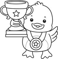 Outline of duck bring a trophy. Coloring pages of Funny baby Duck animal series. vector