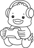 Outline of duck playing a game. Coloring pages of Funny baby Duck animal series. vector
