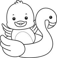 Outline of duck with flamingo tire. Coloring pages of Funny baby Duck animal series. vector