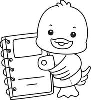 Outline of duck bring a notes. Coloring pages of Funny baby Duck animal series. vector