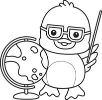 Outline of duck with globe. Coloring pages of Funny baby Duck animal series. vector