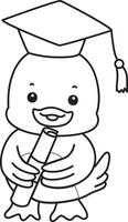 Outline of duck was graduation. Coloring pages of Funny baby Duck animal series. vector