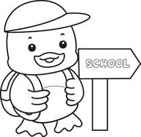 Outline of duck want to going to school. Coloring pages of Funny baby Duck animal series. vector