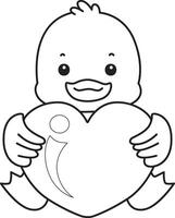 Outline of duck bring a love sign. Coloring pages of Funny baby Duck animal series. vector