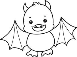 Outline of duck wearing a bat costume. Coloring pages of Funny baby Duck animal series. vector