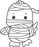 Outline of duck wearing a mummy costume. Coloring pages of Funny baby Duck animal series. vector