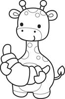 Outline of giraffe bring a bread. Coloring pages of cute giraffe. vector