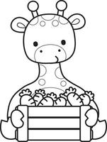 Outline of giraffe bring a lot of carrots. Coloring pages of cute giraffe. vector