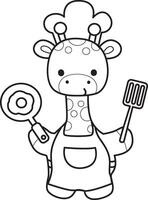 Outline of giraffe want to cooking eggs. Coloring pages of cute giraffe. vector